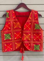 Silk Red Navratri Wear Mirror Work Readymade Blouse